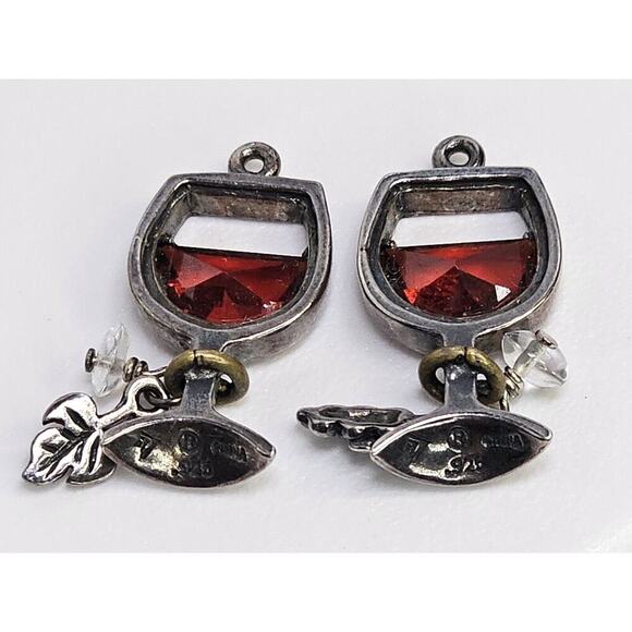 Vintage 925 Sterling Silver Pair Of Wine Glass Charms/Attachments (Bronze Rings) - Picture 2 of 5